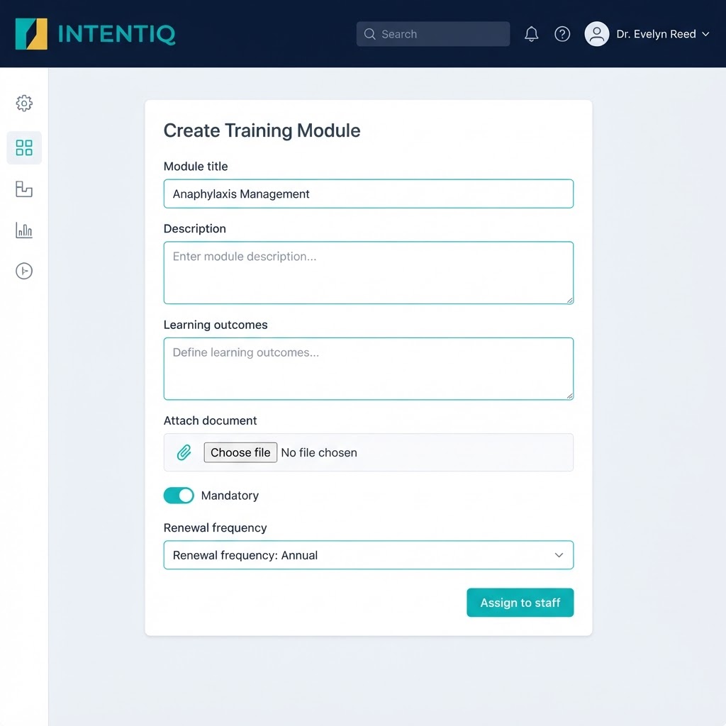 INTENTIQ create training module form